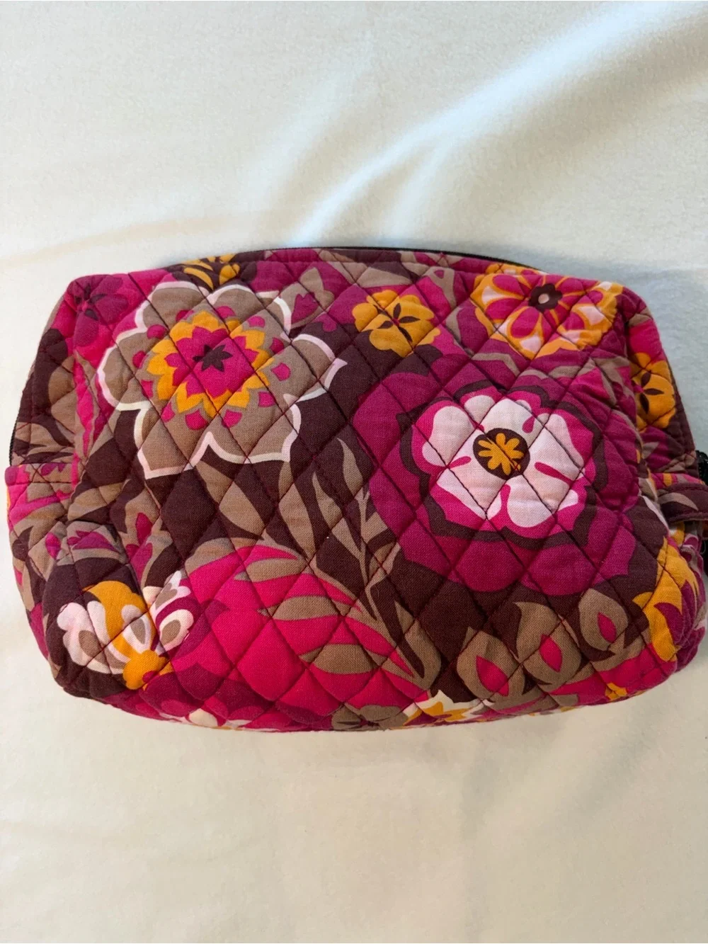 Vera Bradley Quilted‎ Floral Cosmetic Pouch in Pink, Brown and Yellow